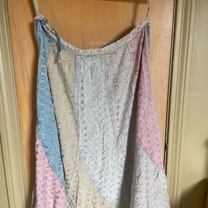 Sacred Threads Asymmetrical Skirt in Blue, Cream, and Pink